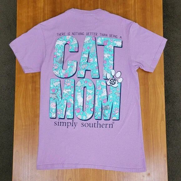 Simply Southern Lavender Cat Mom Tee - S - Picture 7 of 8